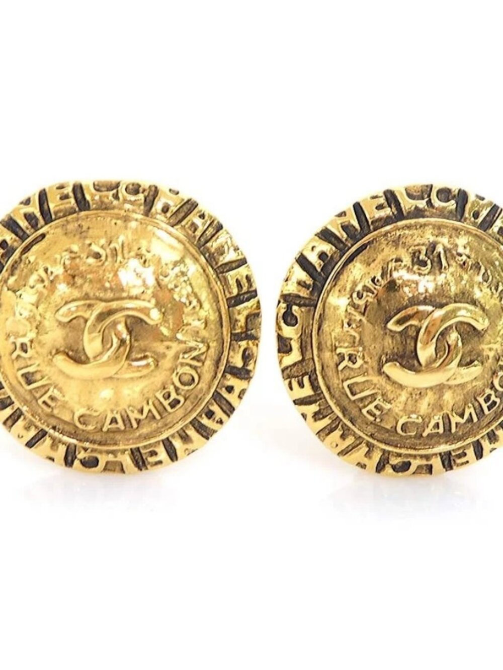 Auth CHANEL CC Logo Clip on Earrings Gold Metal - e61428a